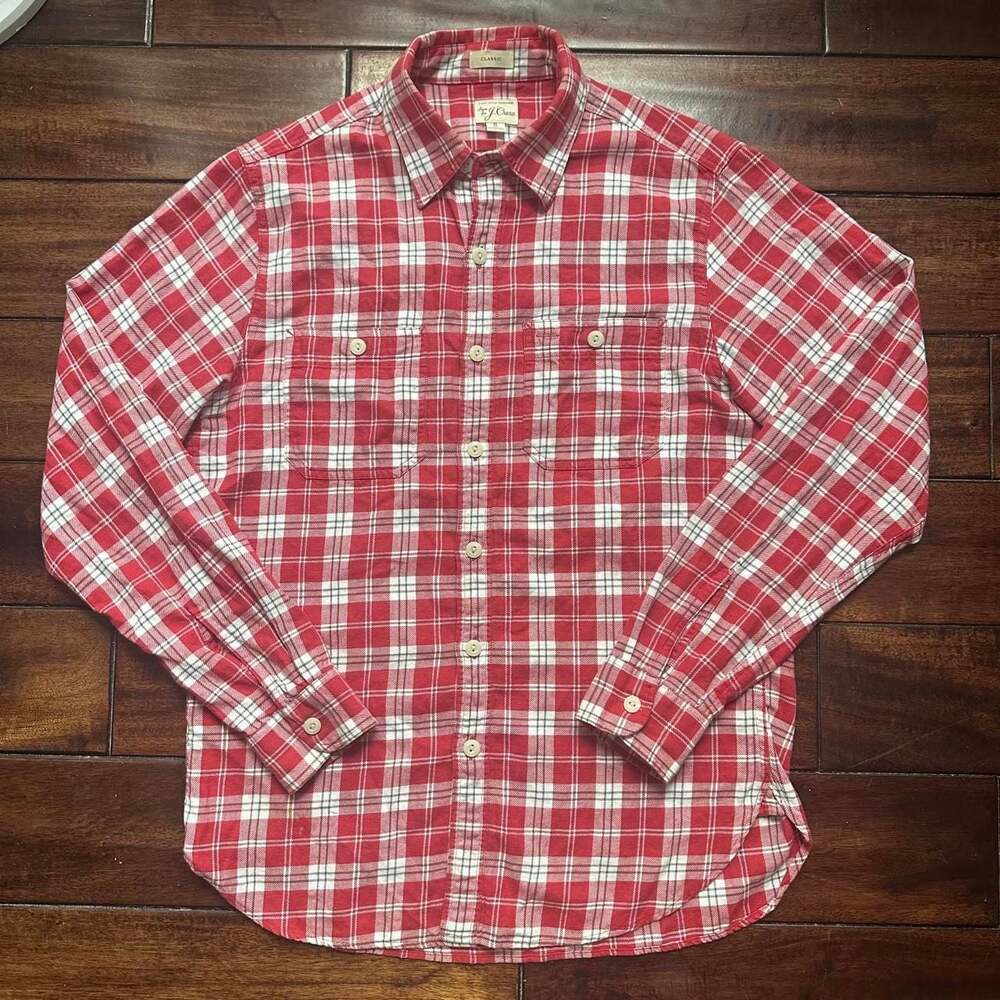 J.Crew Classic Red White Plaid Hemp Cotton Flannel Shirt Small
